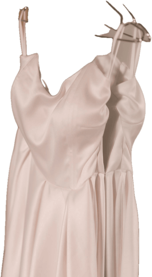 Ivory satin slip dress on a hanger